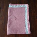 Prachtig groot oudroze tafelkleed met kant, Ophalen of Verzenden, Gebruikt, Rechthoek, Binnen