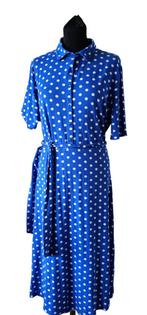 blauw polkadot jurk van Juffrouw Jansen maat L (3524), Kleding | Dames, Jurken, Blauw, Knielengte, Ophalen of Verzenden, Zo goed als nieuw