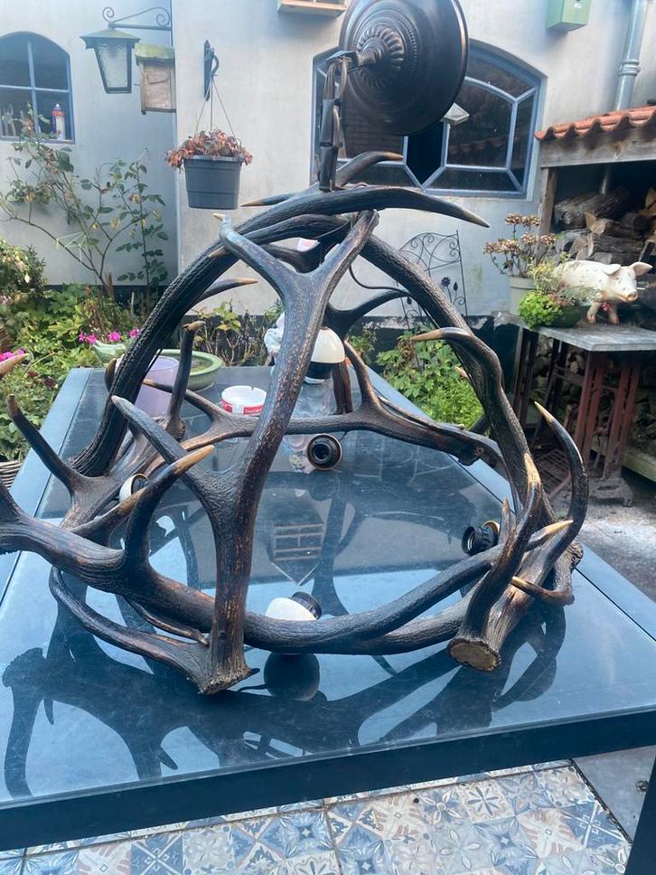 Groot Antiek gewei hanglamp, Antiek en Kunst, Antiek | Lampen, Ophalen