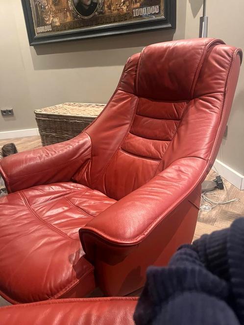 Vintage relax fauteuils rood leder setje, Huis en Inrichting, Fauteuils, Gebruikt, 50 tot 75 cm, 75 tot 100 cm, Ophalen