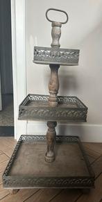 Landelijke etagère 3-laags hout/metaal – brocante stijl, Ophalen, Gebruikt