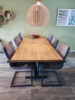 6 eettafelstoelen met ijzeren frame en kamelenleer, Ophalen, Gebruikt, Overige kleuren, Leer