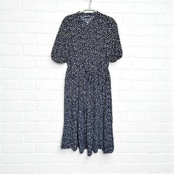 Vila Jurk Mt 40 Blauw Crème Abstract Polkadots Midi Pof Mouw beschikbaar voor biedingen