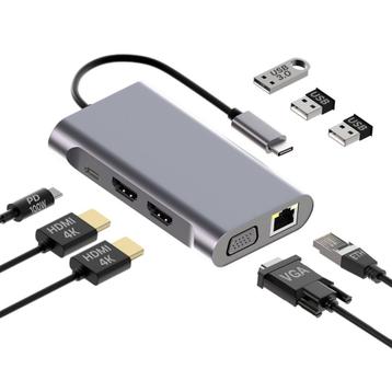 USB-C naar Dual HDMI Hub - 8-in-1 USB-Hub & 100W PD beschikbaar voor biedingen