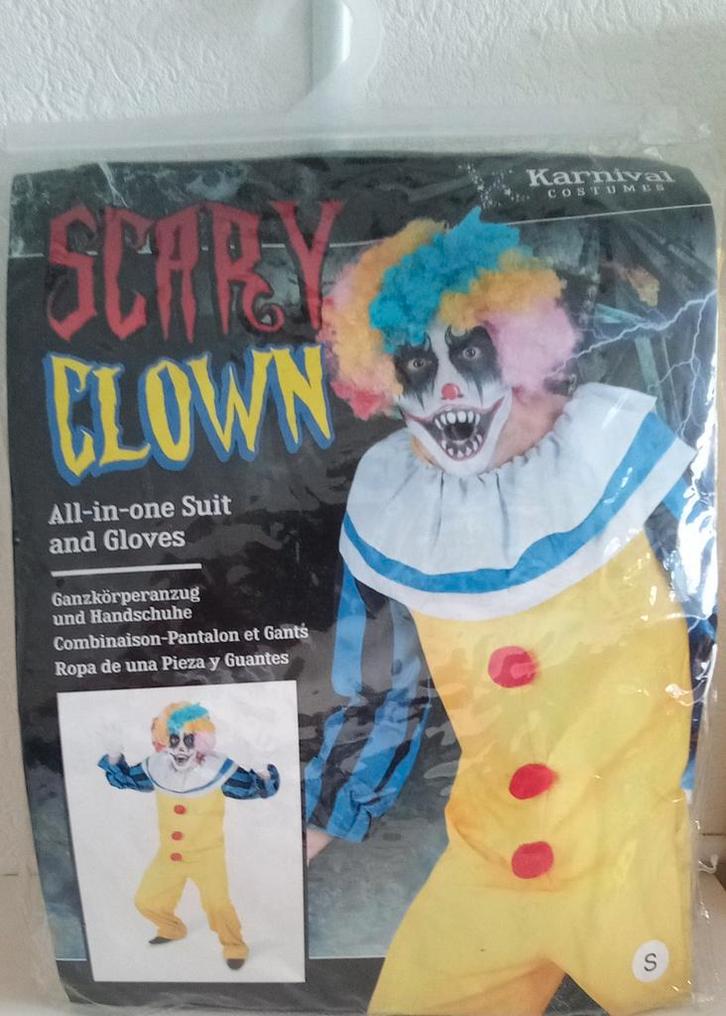 Killer Clown Kostuum - Maat S, Kleding | Heren, Carnavalskleding en Feestkleding, Zo goed als nieuw, Kleding, Halloween, Maat 46 (S) of kleiner