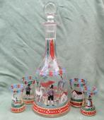 Antieke jeneverfles met 4 glaasjes - Emaille beschilderd, Ophalen of Verzenden