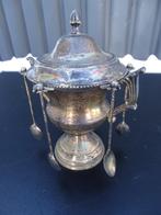 Verzilverde (suiker/jam) pot met 6 lepels, Ophalen of Verzenden