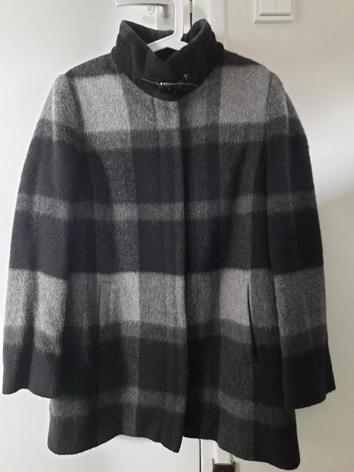 Wollen damesjas, mt. 40 stoere grijs-zwarte ruit. I.Z.G.S., Kleding | Dames, Jassen | Winter, Zo goed als nieuw, Maat 42/44 (L)