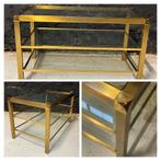 Vintage zwaar messing salontafel 3 kristalglazen bladen, Huis en Inrichting, Tafels | Salontafels, Ophalen, Minder dan 50 cm, Gebruikt