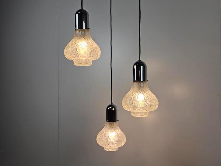 Vintage cascade hanglamp, New Old Stock, Huis en Inrichting, Lampen | Hanglampen, Gebruikt, 75 cm of meer, Glas, Metaal, Ophalen of Verzenden