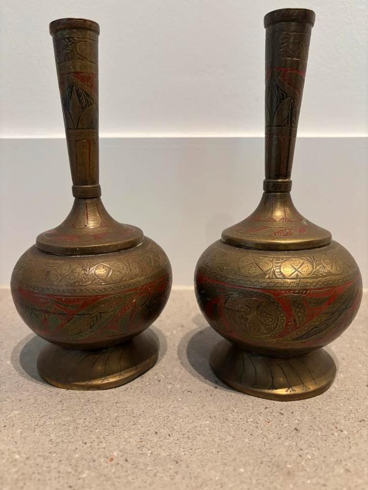 Indiase Messing Vazen uit de Jaren '40 - Paar, Antiek en Kunst, Antiek | Koper en Brons, Brons, Ophalen of Verzenden