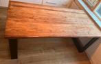 Industriële eettafel van teakhout met metalen poten, Ophalen, Gebruikt, Teakhout, 50 tot 100 cm