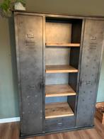 Industriële metalen kast met mango houten planken, Ophalen, Gebruikt, 100 tot 150 cm, Metaal