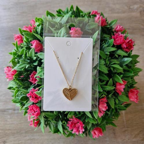 Goudkleurige rvs ketting. 'Angel heart', Sieraden, Tassen en Uiterlijk, Kettingen, Zo goed als nieuw, Overige materialen, Goud