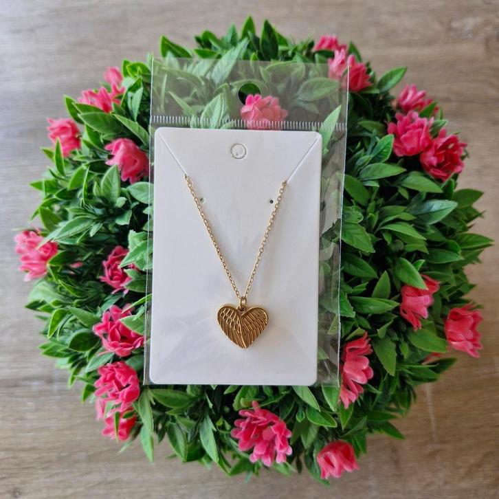 Goudkleurige rvs ketting. 'Angel heart', Sieraden, Tassen en Uiterlijk, Kettingen, Zo goed als nieuw, Overige materialen, Goud