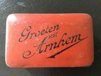 Vintage blikje – “Groeten uit Arnhem”., Verzamelen, Retro, Ophalen of Verzenden, Huis en Inrichting