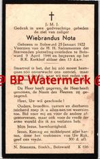 Oorlog -Nota Wiebrandus 1922 Bolsward 1944 -23192, Verzamelen, Bidprentjes en Rouwkaarten, Bidprentje, Ophalen of Verzenden