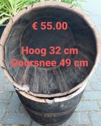 Eiken kleine halve whiskeyvaten bloembak plantenbak pst € 55, Ophalen, Rond, Zo goed als nieuw, Tuin