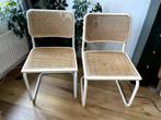 2 mooie vintage webbing rotan stoelen met wit buisframe, Huis en Inrichting, Stoelen, Riet of Rotan, Twee, Gebruikt, Wit