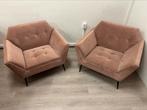 2 fauteuils in oudroze velours - retro/modern design, Huis en Inrichting, Ophalen, Zo goed als nieuw