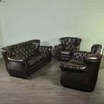 23888 Chesterfield Bankstel donker bruin 3-2-1 leer, Ophalen, Minder dan 75 cm, 150 tot 200 cm, Chesterfield