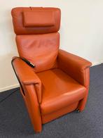 Prominent sta op relax stoel oranje leer in top staat!, Minder dan 75 cm, Leer, Ophalen of Verzenden, Zo goed als nieuw