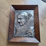 Antieke koper/ tin plaquette met afbeelding paus, zie foto's, Antiek en Kunst, Antiek | Religie, Ophalen of Verzenden