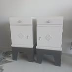 Brocante nachtkastjes, set, beige grijs, Ophalen, Gebruikt, Minder dan 45 cm, 70 cm of meer