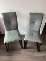 2 eetkamerstoelen Xooon, groen/grijs leer met zwart metaal, Huis en Inrichting, Ophalen of Verzenden, Zo goed als nieuw, Vijf, Zes of meer stoelen