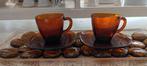 Franse Espresso VERECO kopjes en schoteltjes bruin glas, Ophalen of Verzenden, Effen, Kop(pen) en/of Schotel(s), Glas