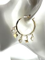 Bicolor Gouden Creolen Bedeltjes Cubic Zirkonia - 3 cm, Hangers, Onbekend, Ophalen of Verzenden, Zo goed als nieuw