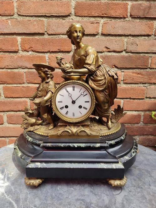 Antieke Franse bronzen pendule met marmer, Antiek en Kunst, Antiek | Klokken, Ophalen