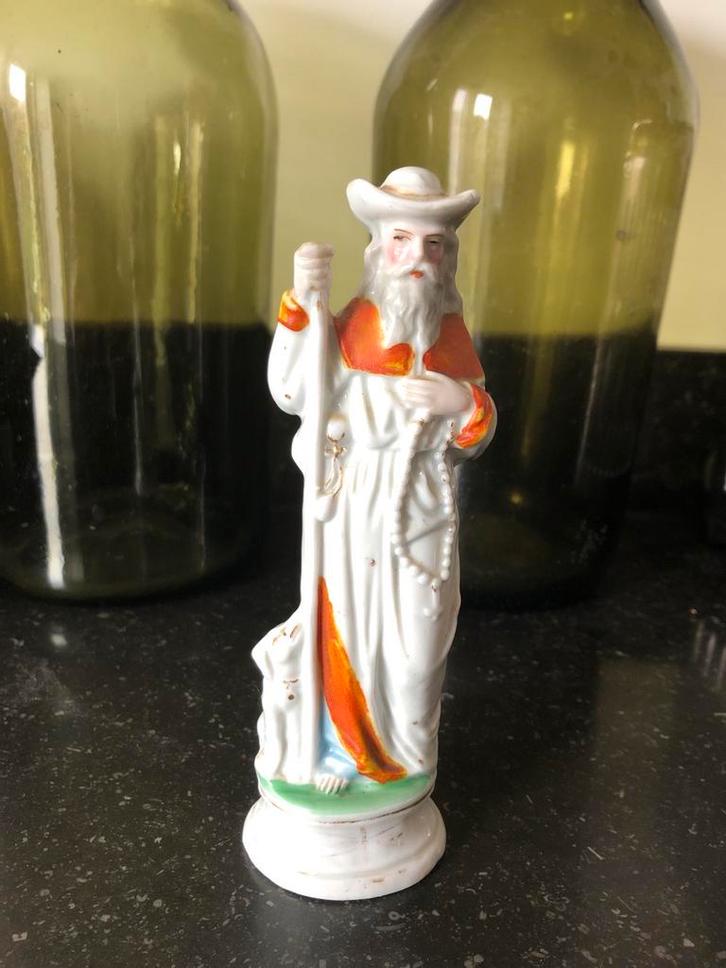 Antiek  gaaf porselein Heilige Rochus Beeldje, Antiek en Kunst, Antiek | Religie, Ophalen of Verzenden