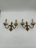 Set Antieke Wandlampen – Messing & Handbeschilderd Keramiek, Antiek en Kunst, Antiek | Lampen, Ophalen of Verzenden