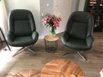2 zeer mooie moderne donkergroene leren draai fauteuils, Huis en Inrichting, Fauteuils, Ophalen, Zo goed als nieuw, Modern, 50 tot 75 cm