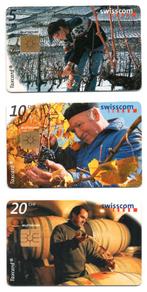 Zwitserland, 3 telefoonkaarten, van rank tot wijn, Ophalen of Verzenden, Buitenland