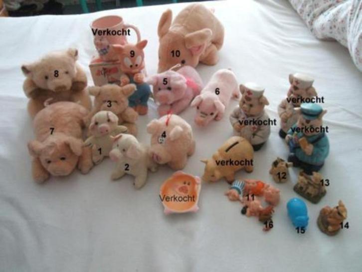 Varkentjes knuffels, beanbag, beeldjes, doos vol of apart., Verzamelen, Poppetjes en Figuurtjes, Zo goed als nieuw, Ophalen of Verzenden