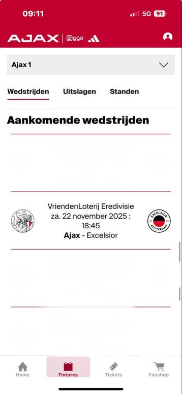 2 tickets Ajax - Excelsior / vak 114 / rij 12 beschikbaar voor biedingen