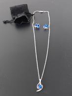 Set ketting en oorbellen kleur kobaltblauw/zilver, Overige materialen, Met strass, Nieuw, Ophalen of Verzenden
