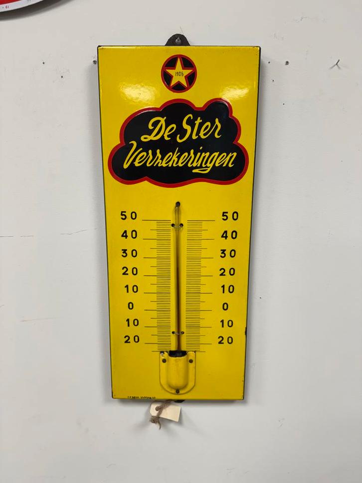 Vintage De Ster Verzekeringen Thermometer, Antiek en Kunst, Antiek | Emaille, Ophalen of Verzenden