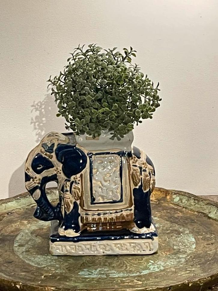 Mooi vintage olifantje van keramiek handbeschilderd, Antiek en Kunst, Curiosa en Brocante, Ophalen of Verzenden