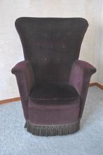 Fauteuil, vintage, compact damesstoeltje, paars velours, Huis en Inrichting, Fauteuils, Ophalen, Gebruikt, Minder dan 75 cm, Vintage