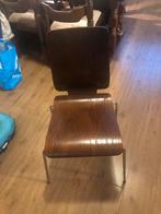 Houten stoel met metalen poten design, Huis en Inrichting, Ophalen, Gebruikt, Bruin, Eén