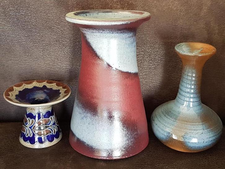 Pottenbakkerij vazen en kandelaar, Huis en Inrichting, Woonaccessoires | Vazen, Gebruikt, Overige kleuren, Minder dan 50 cm, Steen