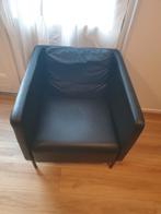 Zwarte lederen fauteuil, Huis en Inrichting, Fauteuils, Ophalen, 100 tot 125 cm, Zo goed als nieuw, 50 tot 75 cm