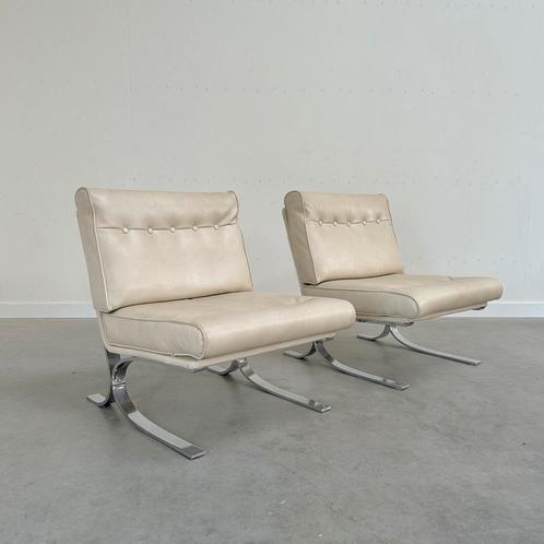 Vintage design stoelen jaren 60 70 midcentury modern 60s 70s, Huis en Inrichting, Fauteuils, Gebruikt, Leer, Metaal, 50 tot 75 cm