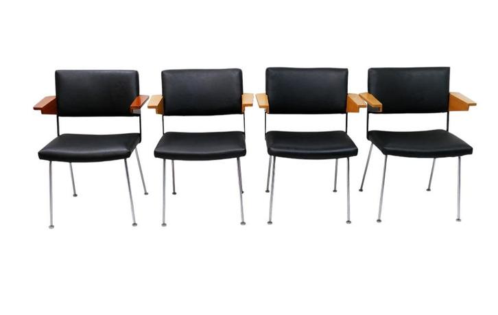 Set van 4 Cordemeyer stoelen voor Gispen, Huis en Inrichting, Stoelen, Gebruikt, Vier, Hout, Metaal, Overige materialen, Zwart