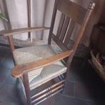 Eiken stoel met armleuning, oud - biezen zitting, i.p.st. -, Huis en Inrichting, Stoelen, Ophalen, Gebruikt, Bruin, Eén