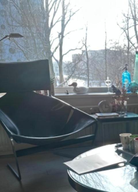 Fautuil van Pierre Paulin, Huis en Inrichting, Fauteuils, Gebruikt, Leer, Metaal, 75 tot 100 cm, 75 tot 100 cm, Ophalen