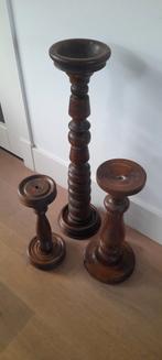 Drie, oude eiken kerk kandelaars, Antiek en Kunst, Antiek | Kandelaars, Ophalen